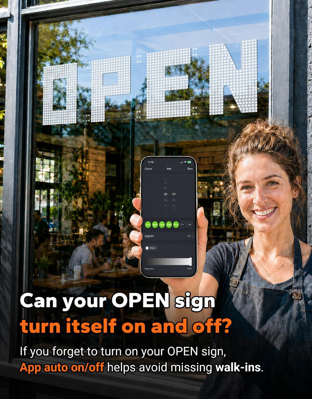 LED Open Sign for Business, Large Bright White, 42 x 12 in, Remote Control