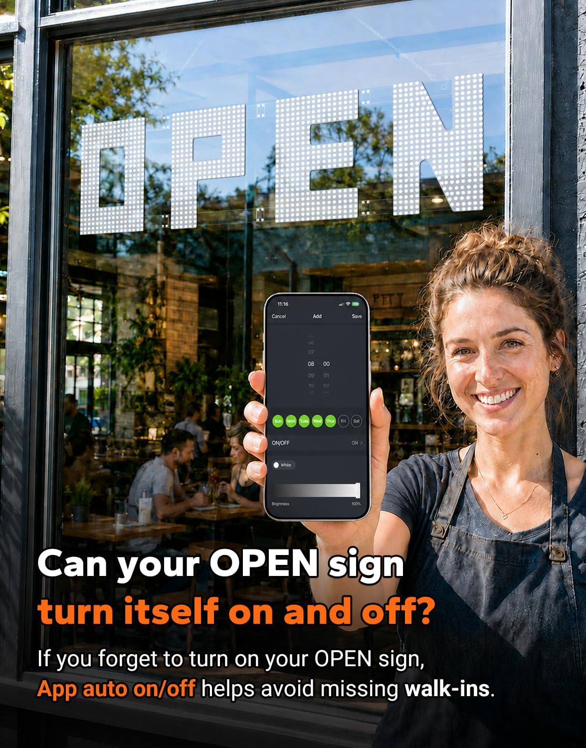 LED Open Sign for Business, Large Bright White, 42 x 12 in, Remote Control