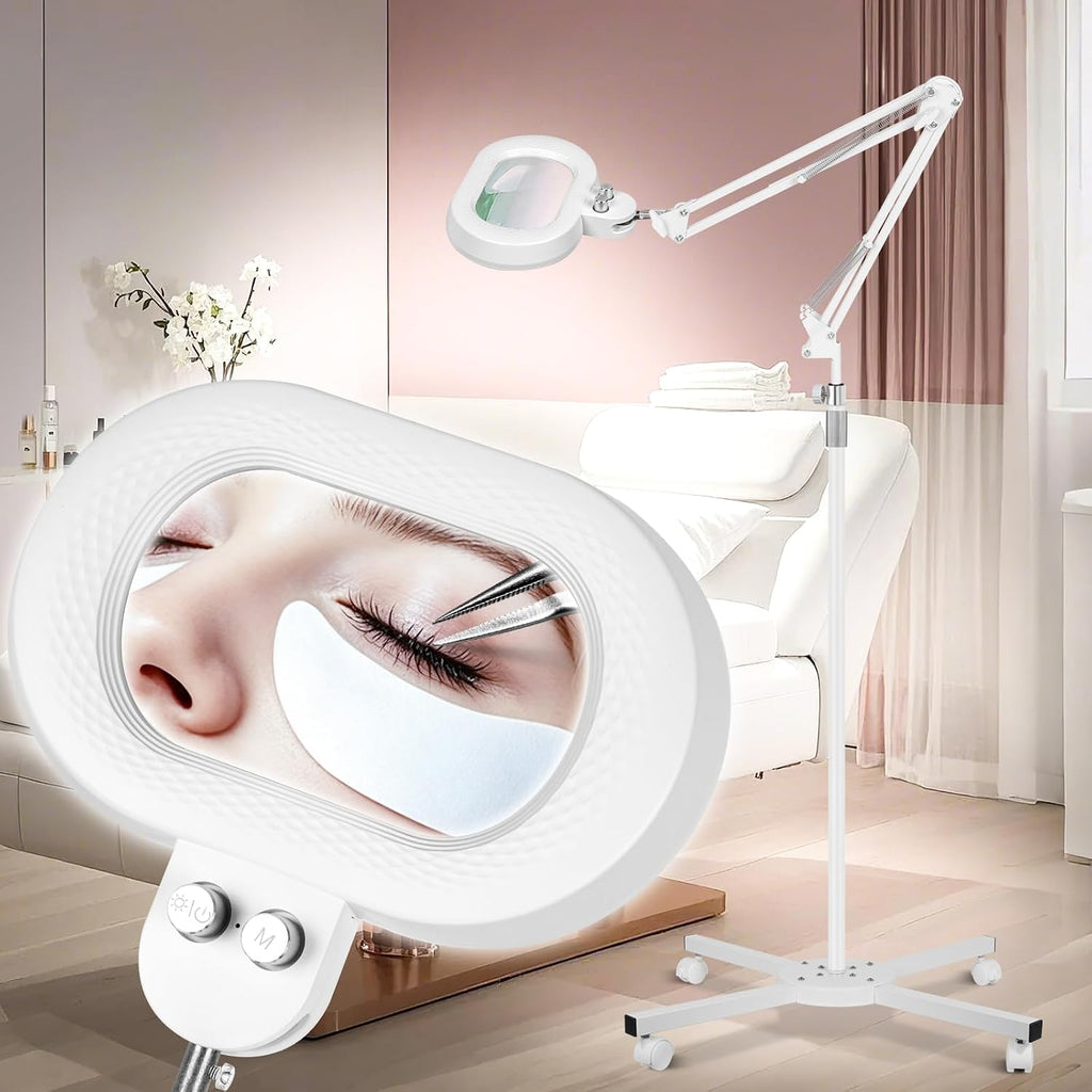 2200 Lumens 12X Esthetician Magnifying Floor Lamp, 3-Axis Magnifier | Dual-Knob, Square Glass, Stepless Dimmable, 4