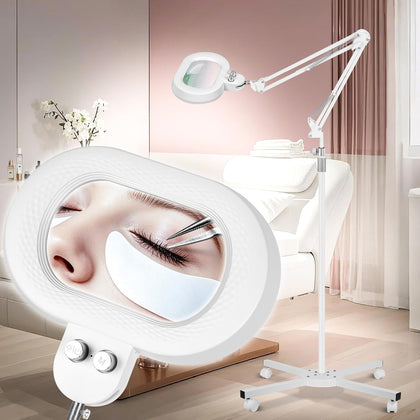 2200 Lumens 12X Esthetician Magnifying Floor Lamp, 3-Axis Magnifier | Dual-Knob, Square Glass, Stepless Dimmable, 4