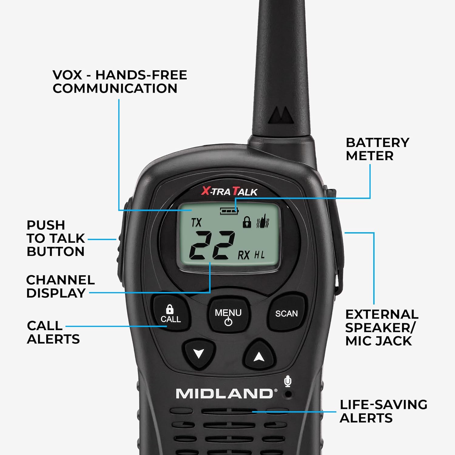 LXT500VP3, 22 Channel FRS Walkie Talkies with Channel Scan | Extended Range Two Way Radios, Silent Operation