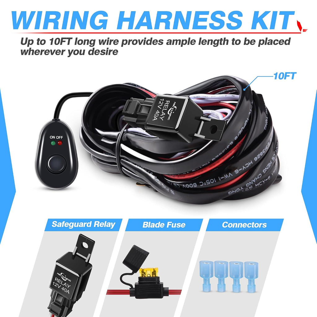 LED Light Bar Wiring Harness Off Road Power 40A Relay Fuse ON-Off Switch (2 Lead)