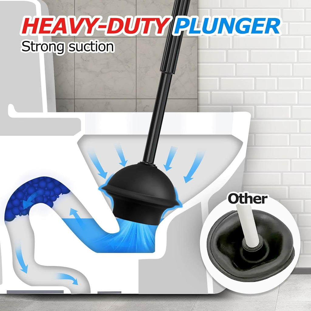 2IN1 Toilet Brush and Plunger Set, 3Pack Extended Handle Combo | Black bathroom accessories, bathroom decor
