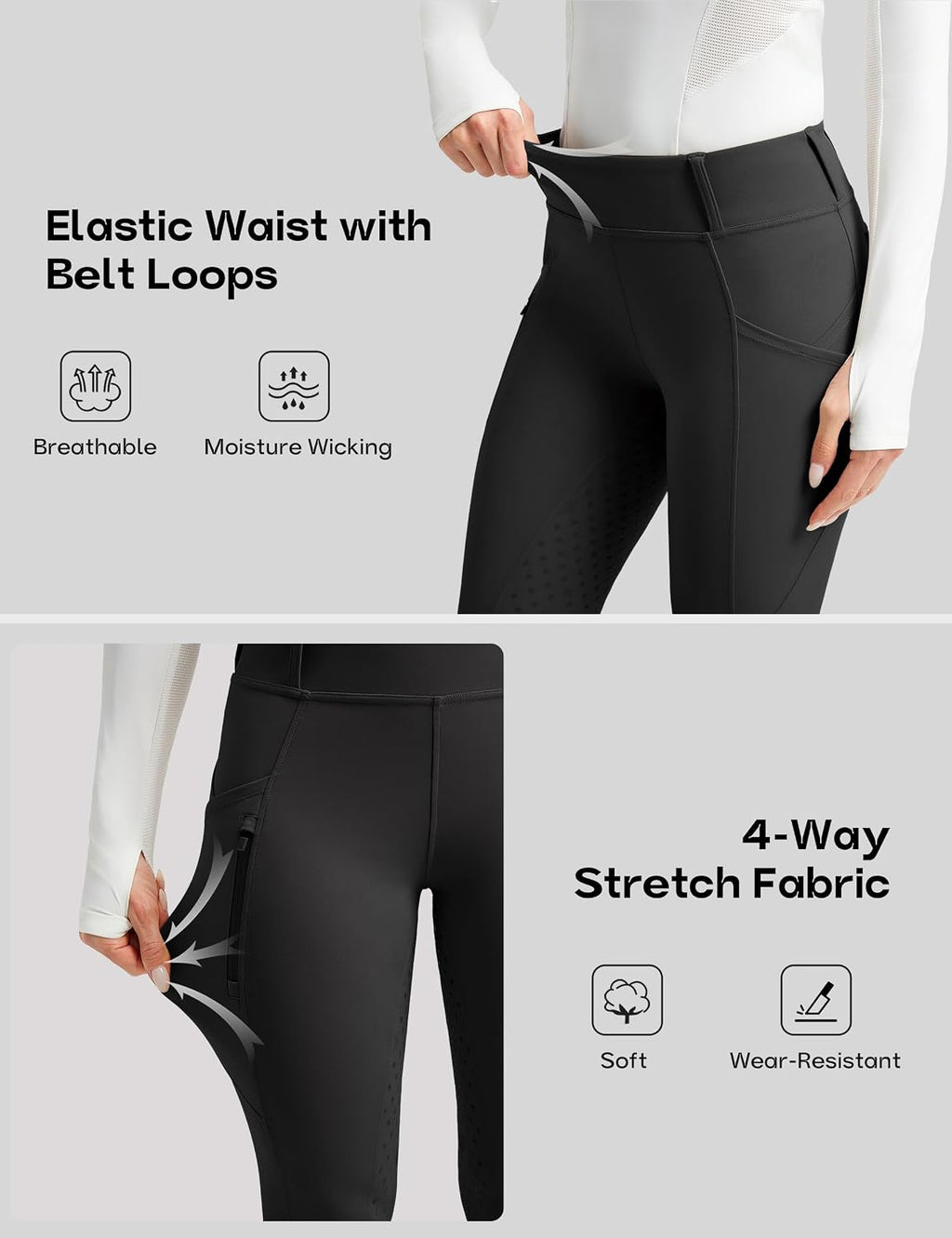Women's Horse Riding Pants Full Seat Equestrian Breeches High Waist Horseback Riding Tights with Pockets