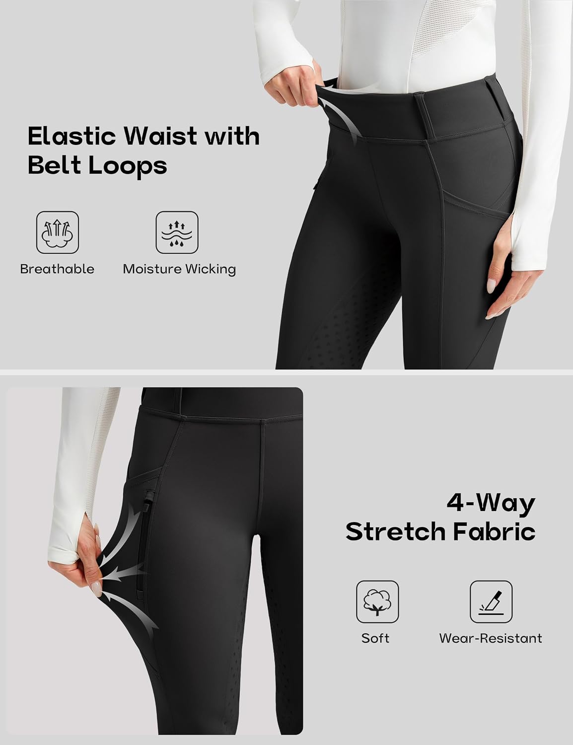 Women's Horse Riding Pants Full Seat Equestrian Breeches High Waist Horseback Riding Tights with Pockets