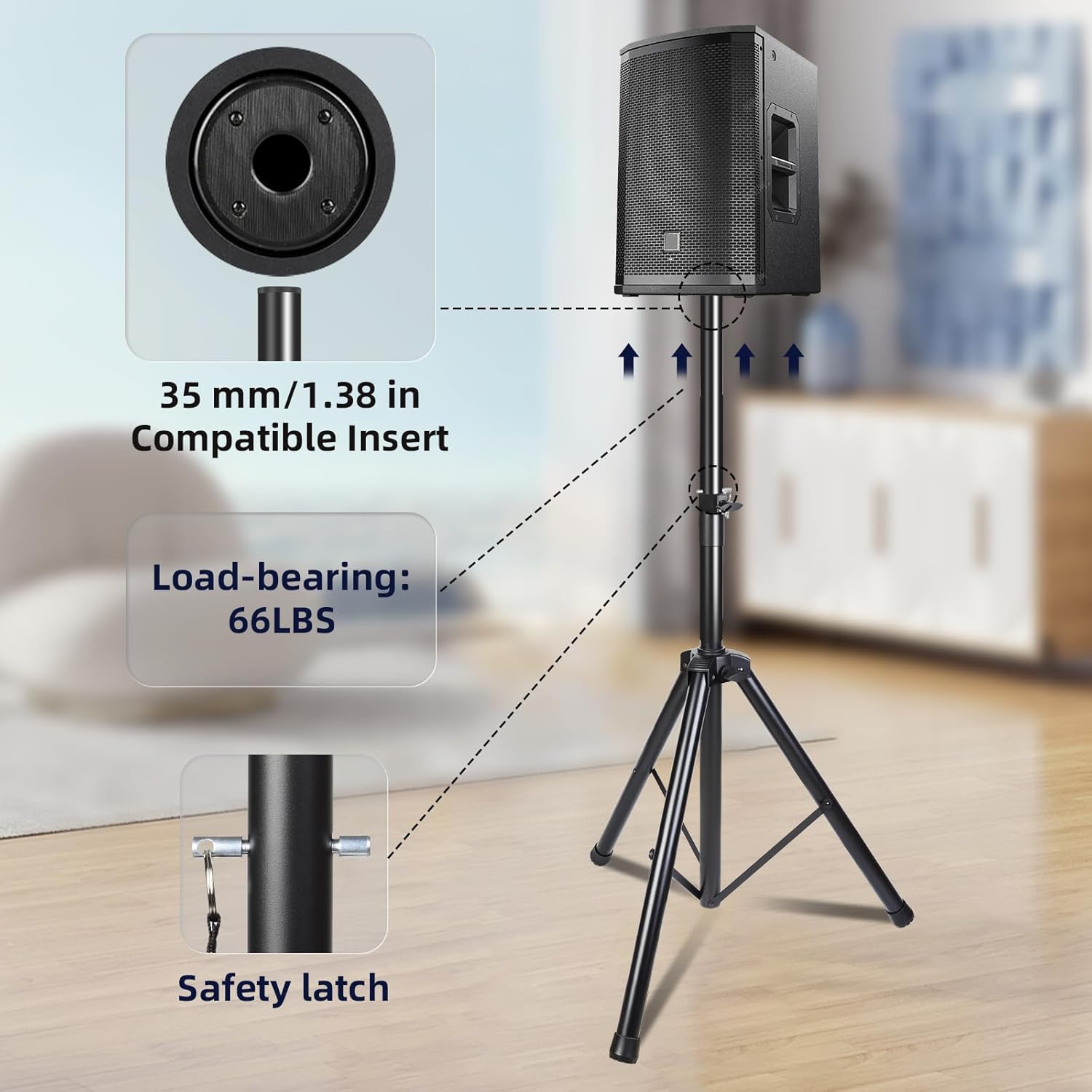 Stage Speaker Stand Tripod, Adjustable Height from 35 to 60 Inch Universal Heavy Duty 35 MM Compatible Insert