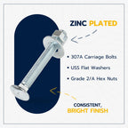 3/8" x 3" (50 Pack) Zinc Carriage Bolt Kit, Grade 307A