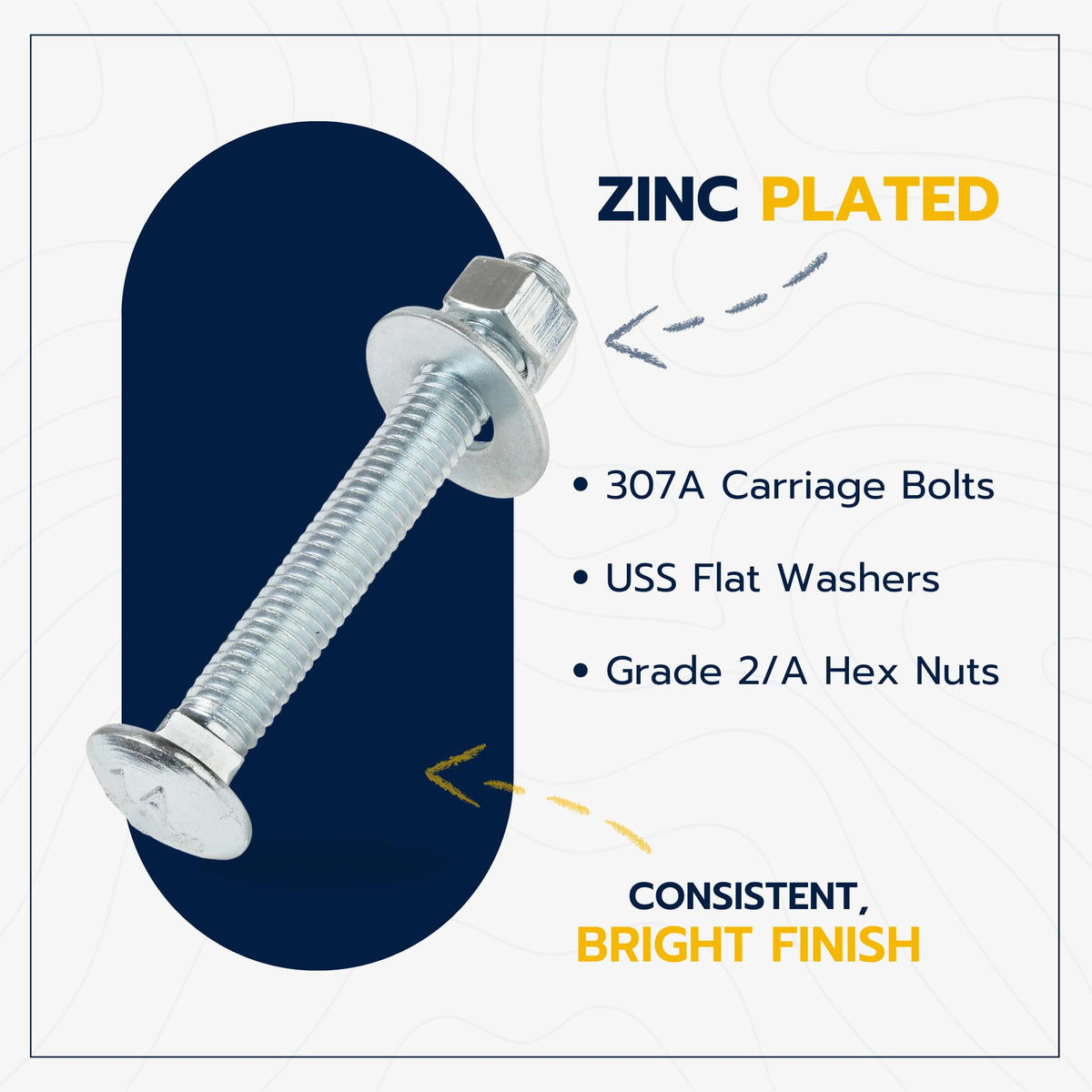 3/8" x 3" (50 Pack) Zinc Carriage Bolt Kit, Grade 307A