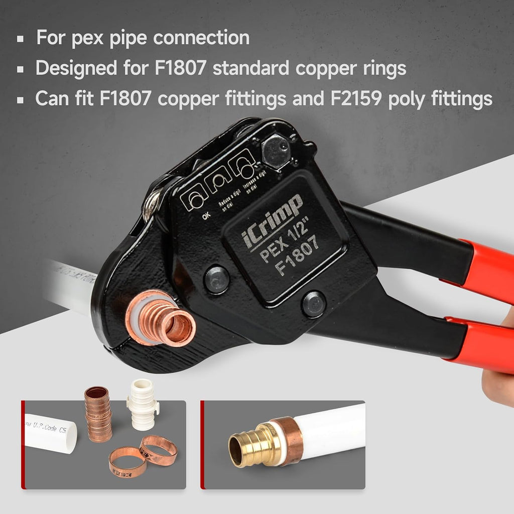 iCrimp Angle Head F1807 PEX Pipe Crimping Tool for 1/2-inch Copper Rings