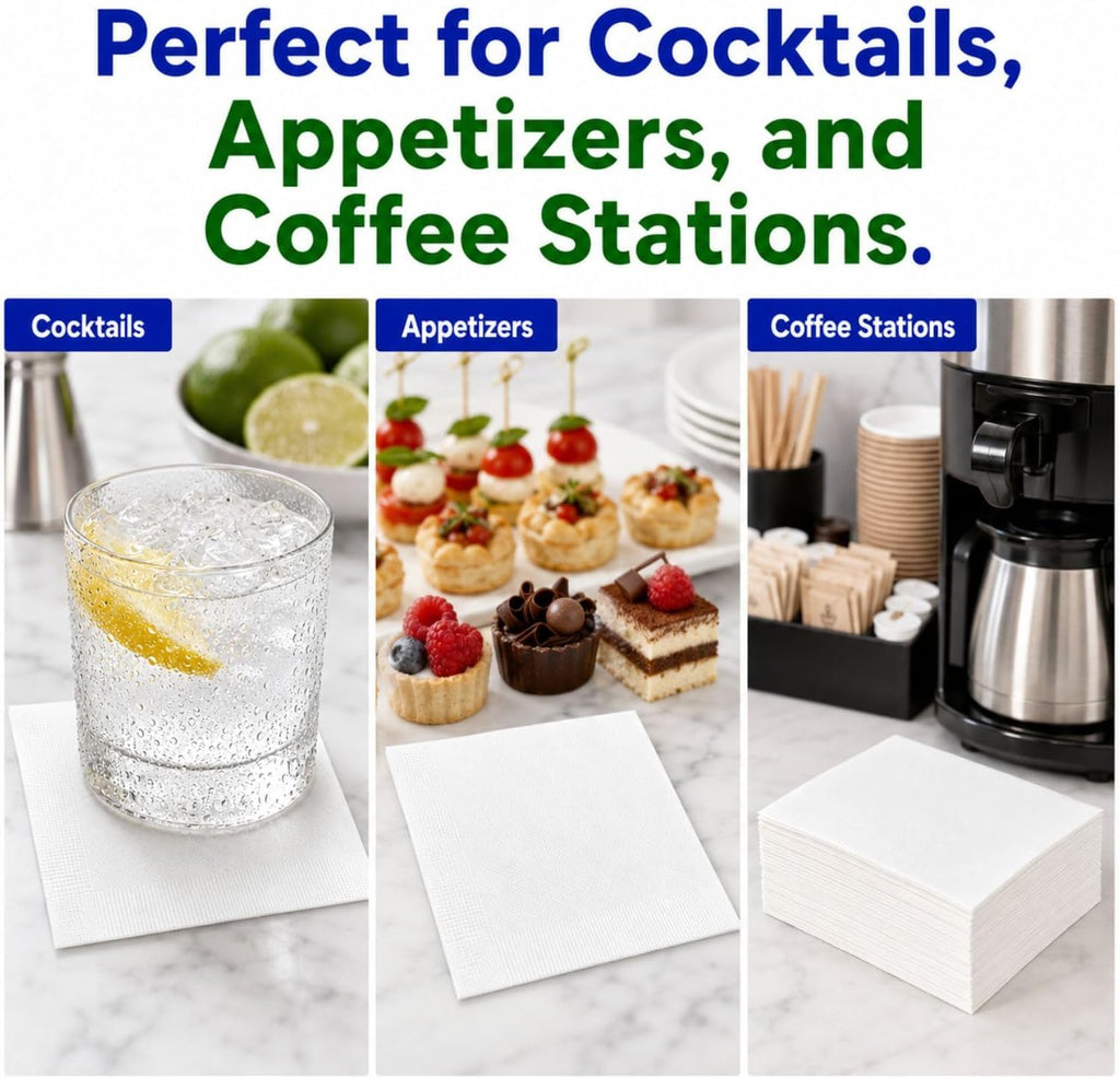 Cocktail Napkins, White Beverage Napkin Paper, Bar, Wedding, Party