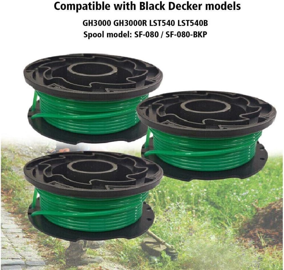 GH3000 Trimmer Replacement Spools Compatible with Black and Decker SF-080 LST540 Weed Eater, 20ft 0.080 inch GH3000R