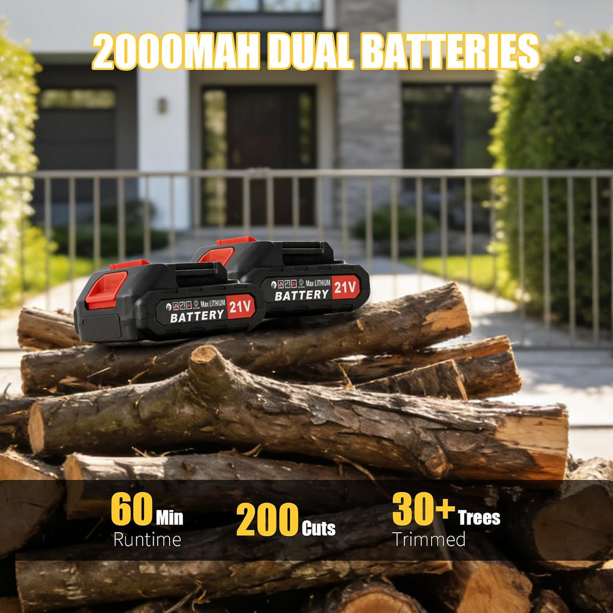 Cordless Pole Saw Electric Tree Trimmer, 2-in-1 Polesaw & Mini Chainsaw with Extension, Includes 2x21V Batteries &