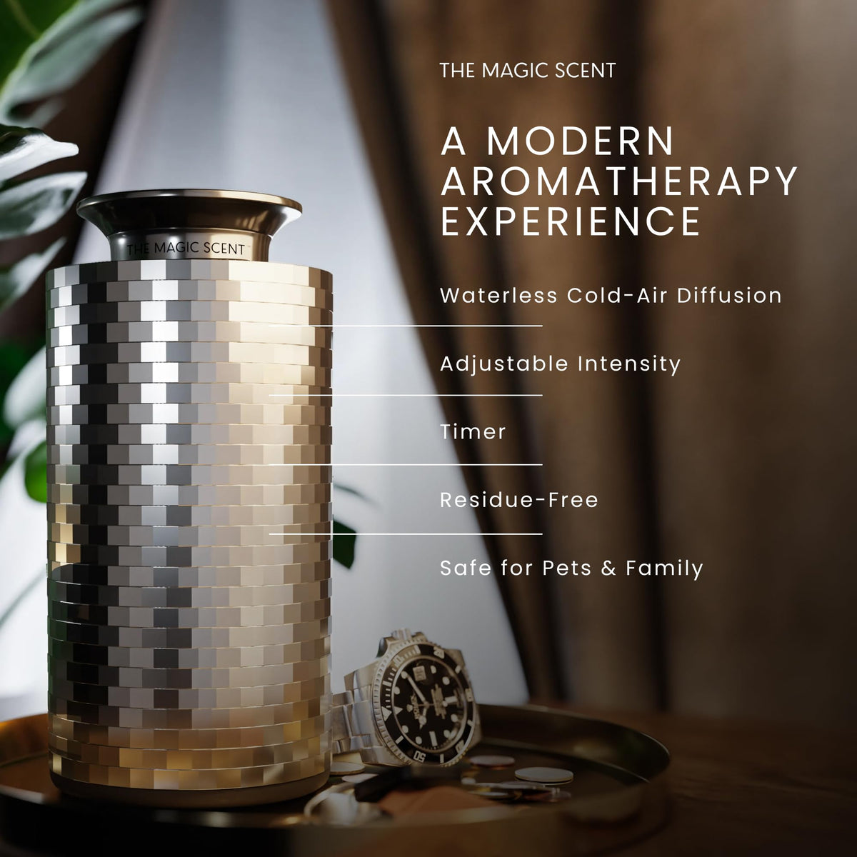 Mini Car Diffuser - Waterless Scent Machine for Home & On-The-Go - Intensity & Timer Control - Portable Diffuser