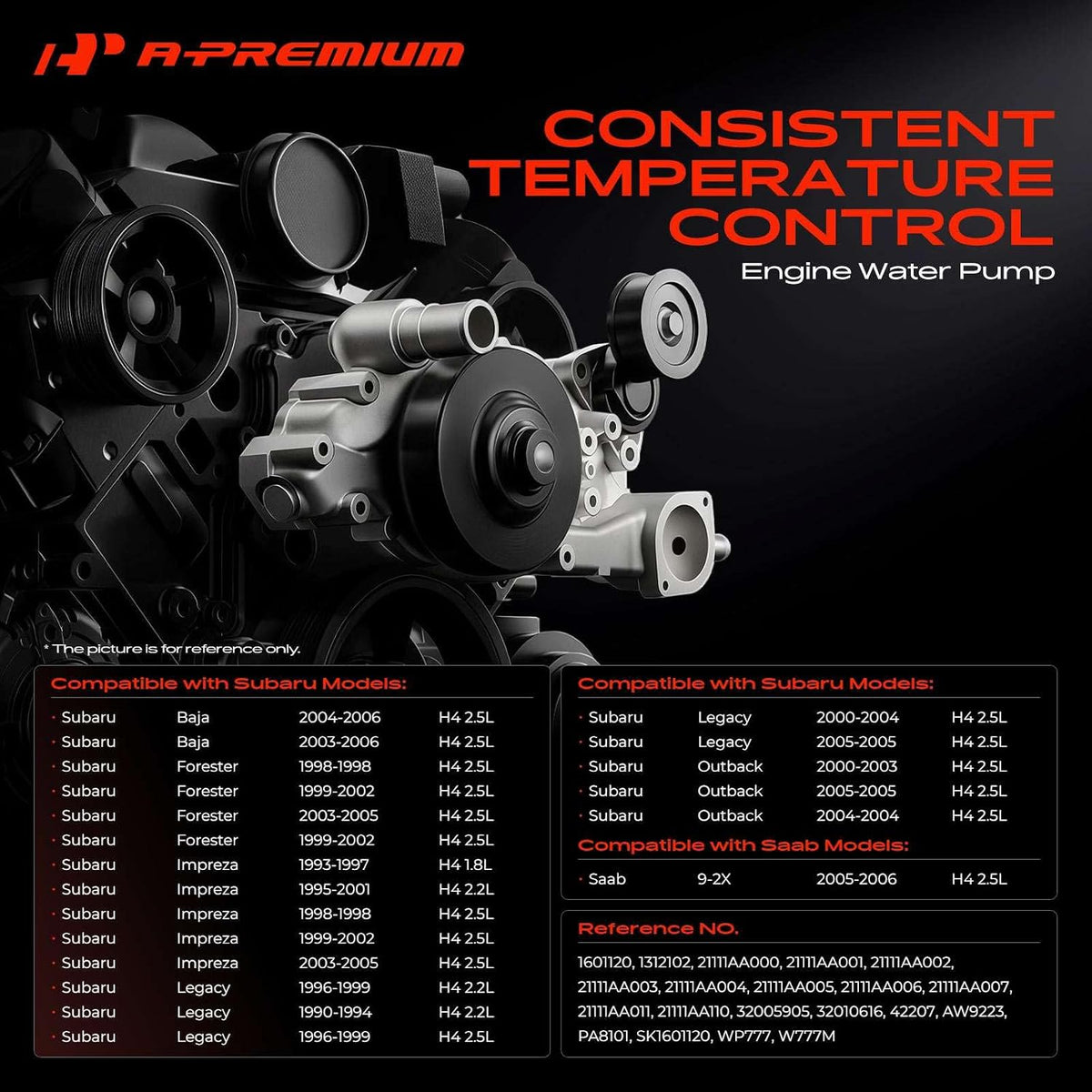 A-Premium Engine Water Pump (1.8 2.2 2.5L) Compatible with Subaru, Saab