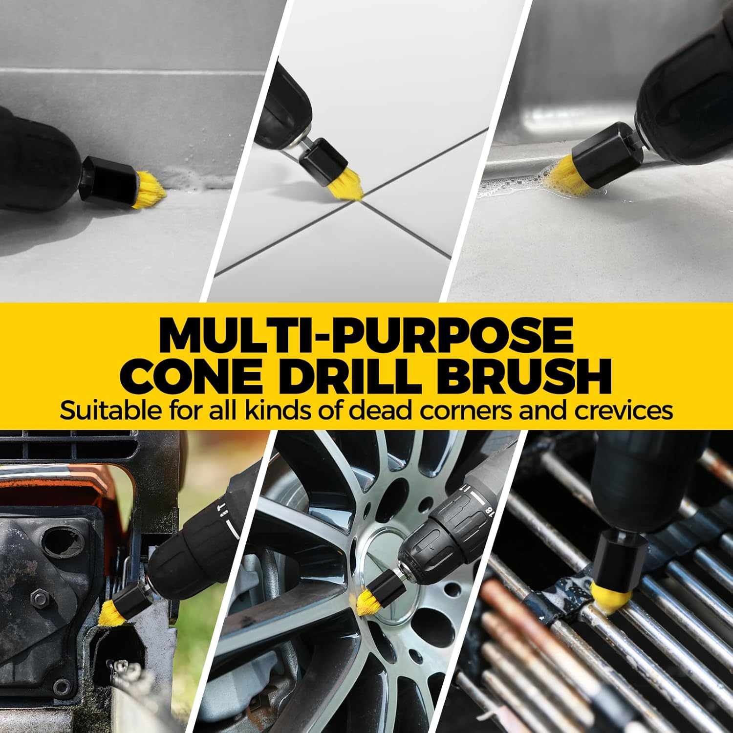 6Pack Drill Brush Power Scrubber Cleaning Brush Extended Long Attachment Set All Purpose Drill Scrub Brushes Kit for