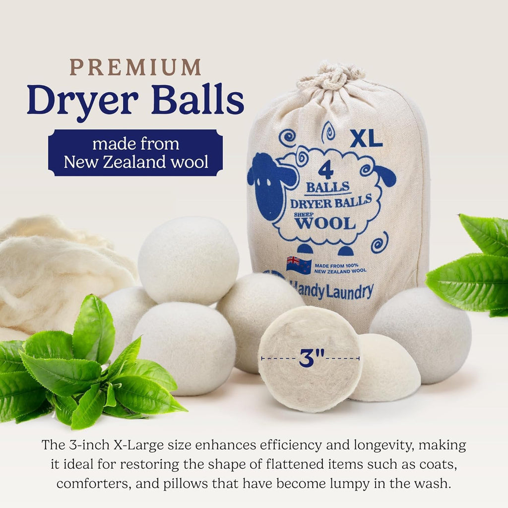 Wool Dryer Balls 4-Pack, Reusable Natural Fabric Softener