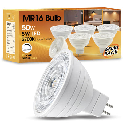 MR16 LED Bulb Dimmable GU5.3 12V 2700K Warm White,Halogen Equivalent, 40° Beam Angle Spotlight for Landscape
