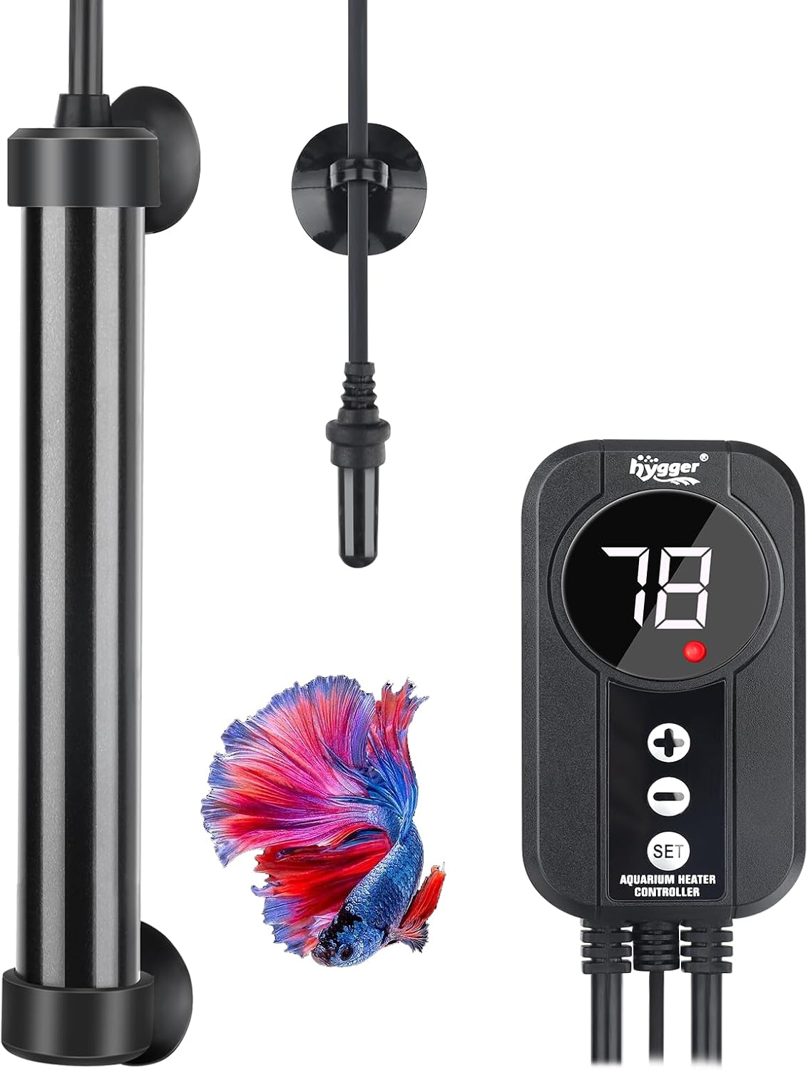 Marine Aquarium Heater 100W,Titanium Heater with Digital LED Controller & Temperature Probe,Submersible Fish Tank