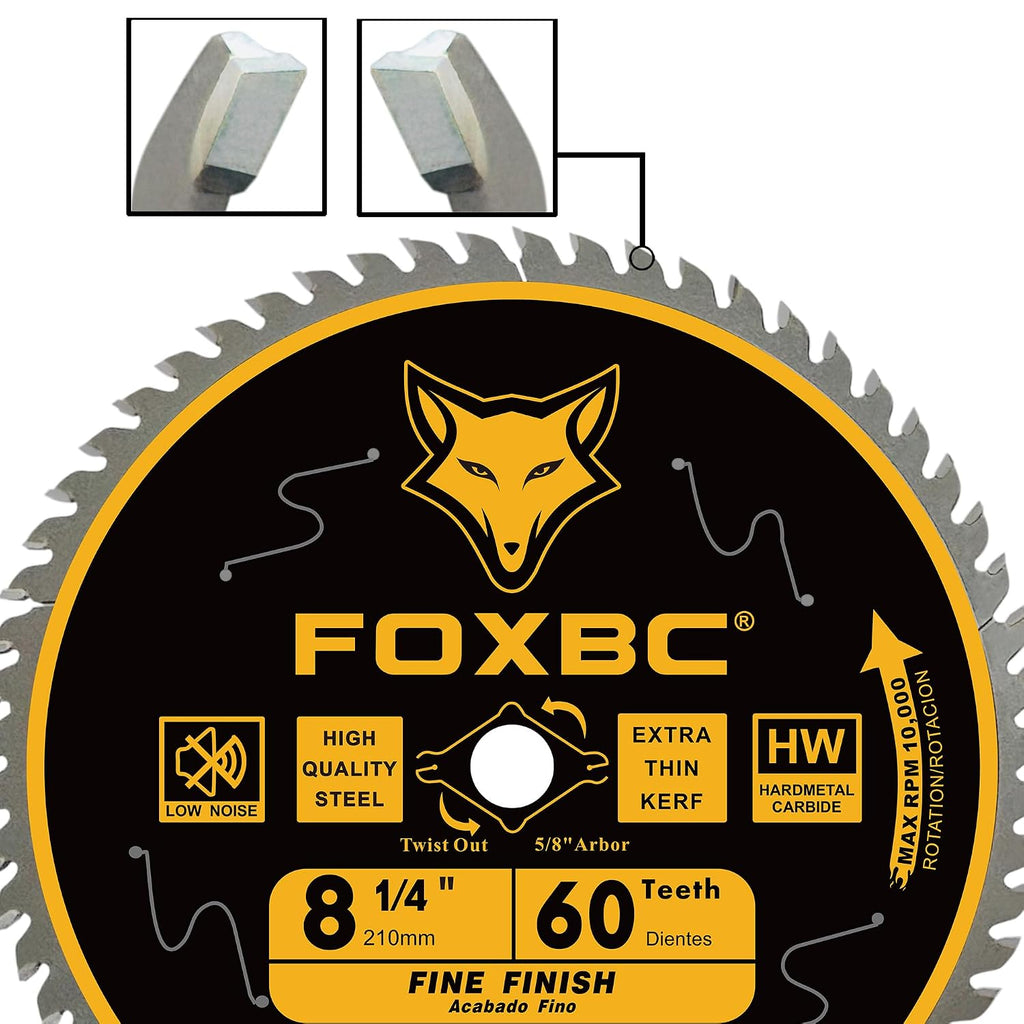 8-1/4 Inch Table Saw Blade 60 Tooth Fine Finish Wood Cutting with 5/8" Arbor, Diamond Knockout