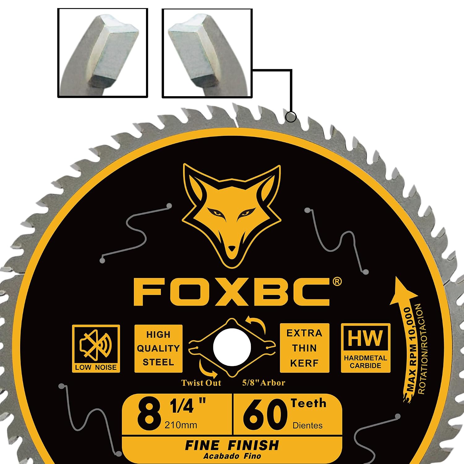 8-1/4 Inch Table Saw Blade 60 Tooth Fine Finish Wood Cutting with 5/8" Arbor, Diamond Knockout