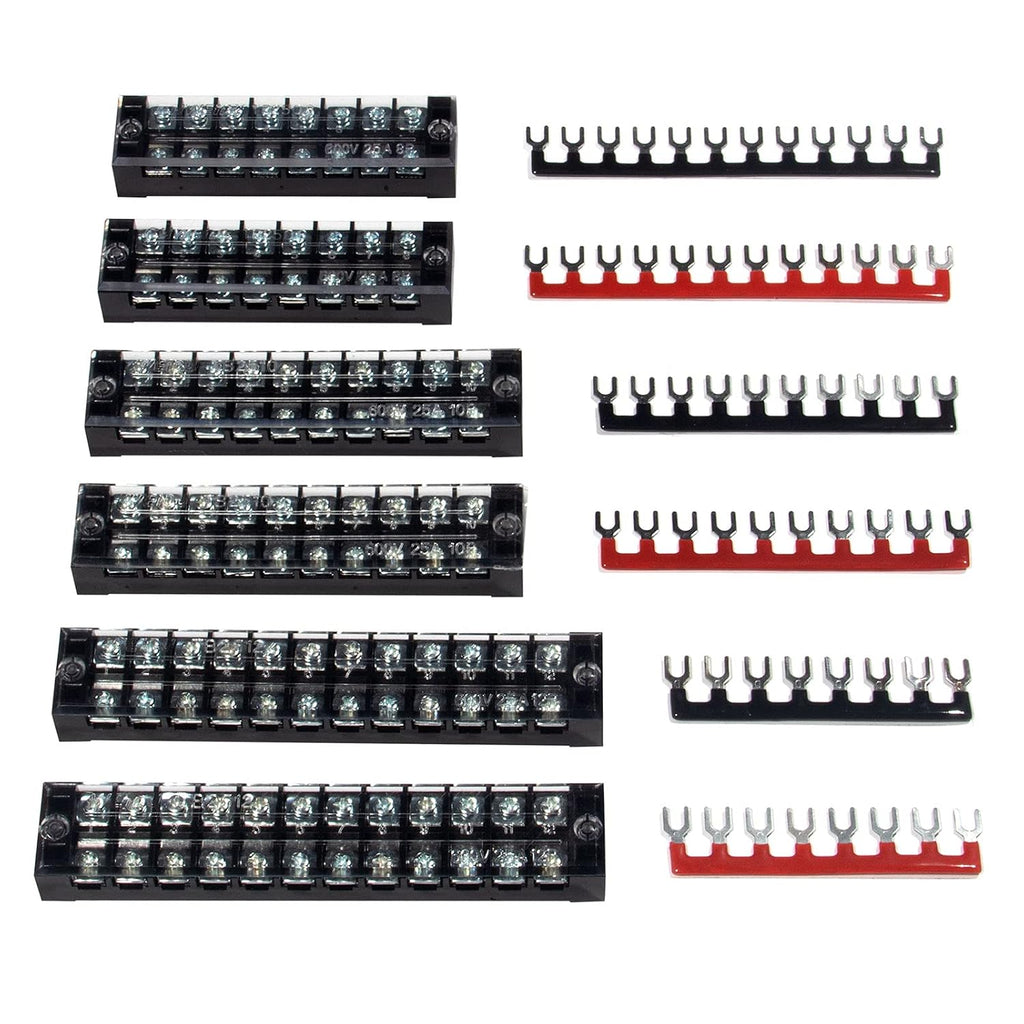 Terminal Block, 8/10/12 Circuit 25A Dual Row Screw Terminal Strip 6 Set