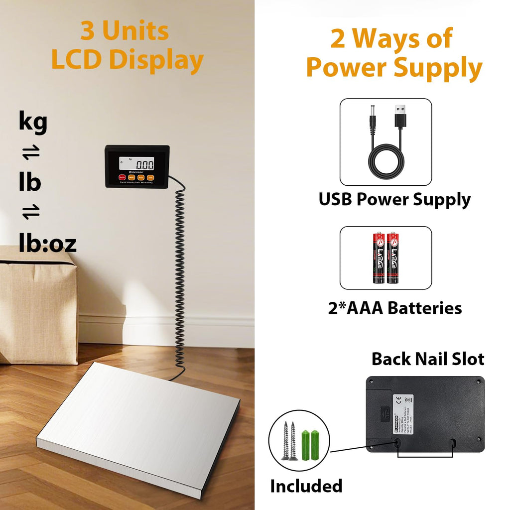 Digital Postal Scale 440lb x 10g Accuracy Shipping Scale | Stainless Steel Platforms,Heavy Duty Scale with