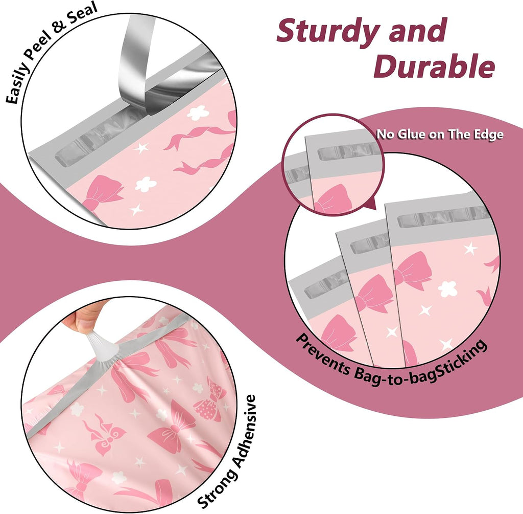 Poly Mailers 10x13 Inch, 25 Pack, Pink Bow Self-Seal Shipping Bags