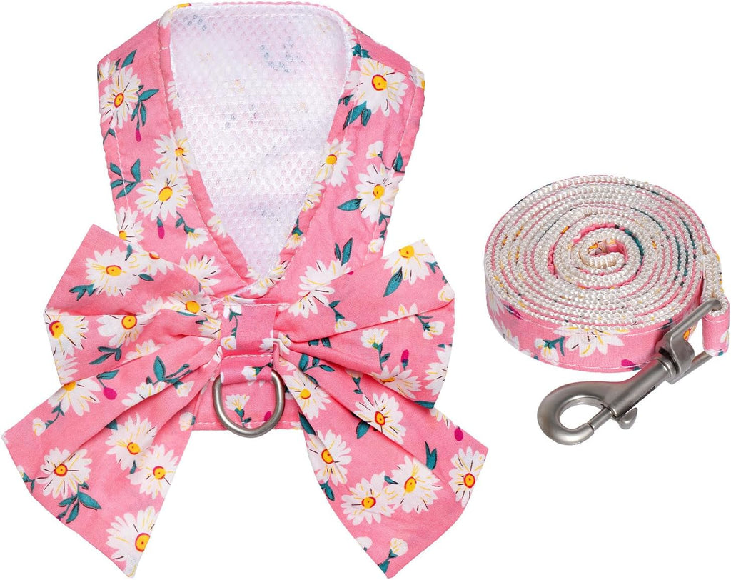 Dog Harness and Leash Set Adjustable Puppy Harness Mesh Vest Set Bow Knot Pet Clothes for Small Girl Dog Cat Summer