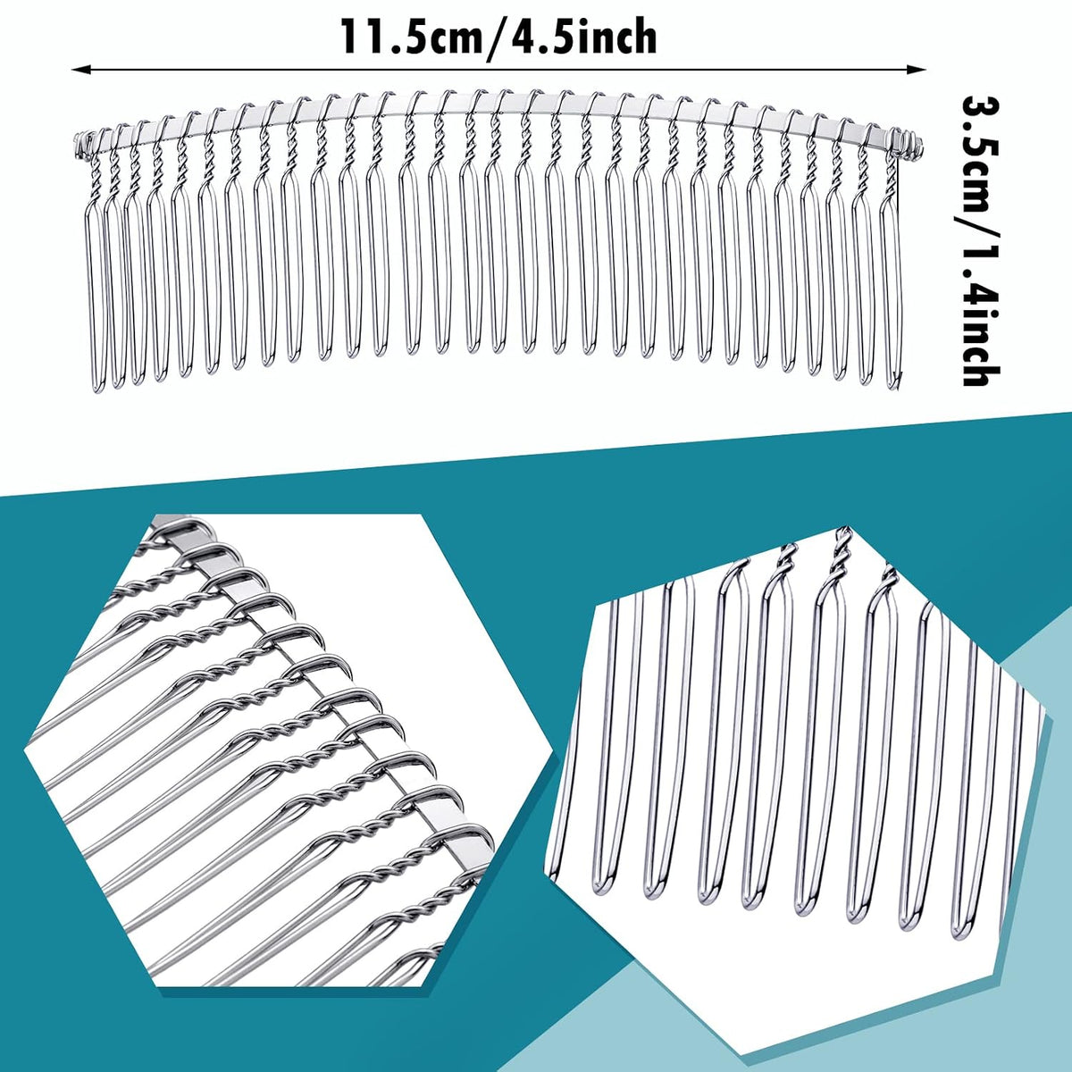 5 Pcs Metal Wire Hair Combs for Bridal Veil,30 Teeth,White K