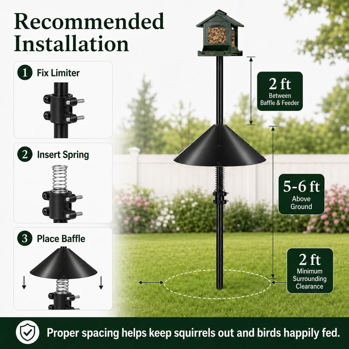 Metal Squirrel Baffle with Spring Swing for Bird Feeder Pole, Fits 1/2"-1"
