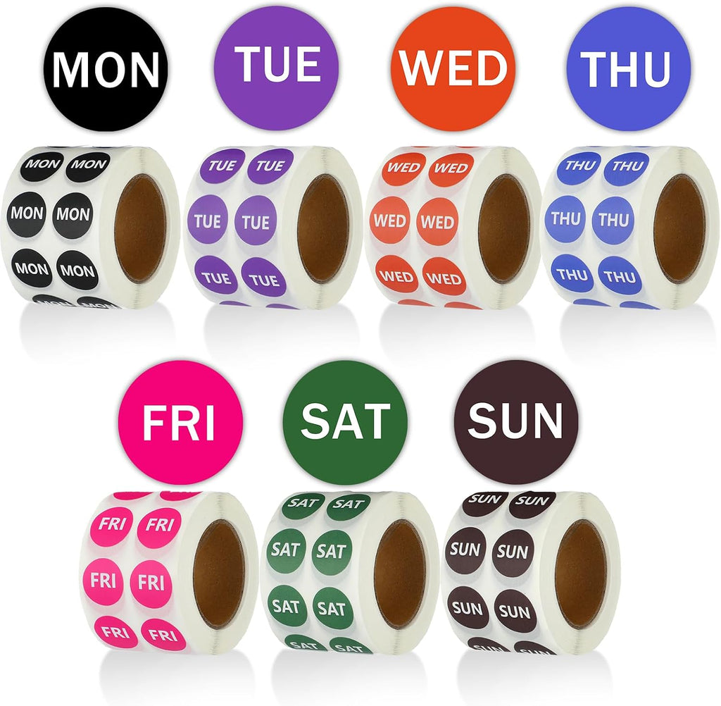 7000 PCS Small 7-Day of The Week Double Row Adhesive Stickers Bulk - 0.5 Inch Color Coded Dots Round Food Rotation