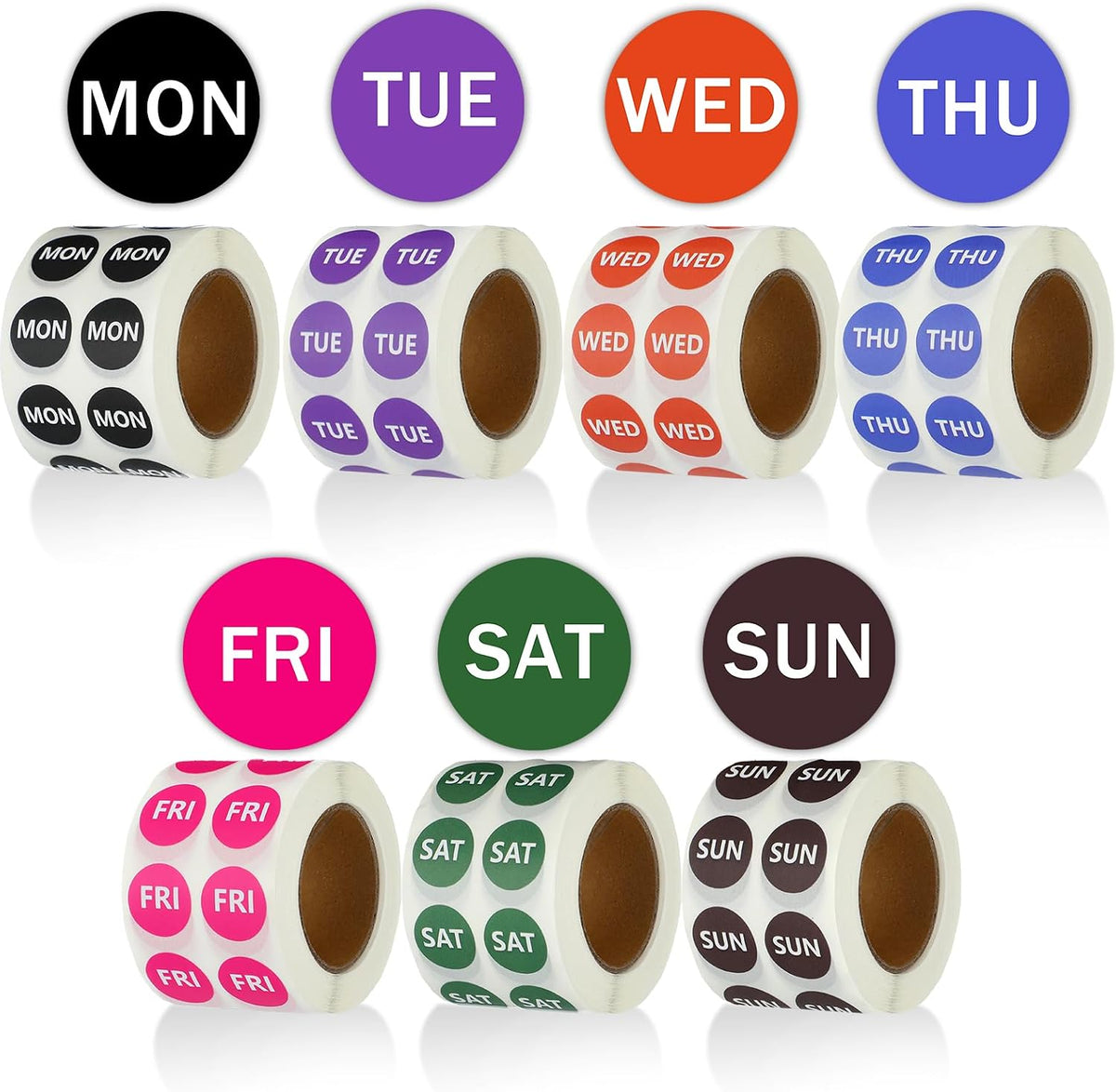 7000 PCS Small 7-Day of The Week Double Row Adhesive Stickers Bulk - 0.5 Inch Color Coded Dots Round Food Rotation