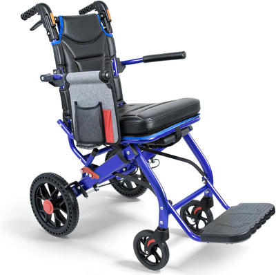 Lightweight Foldable Transport Wheelchair for Seniors Adults, Blue