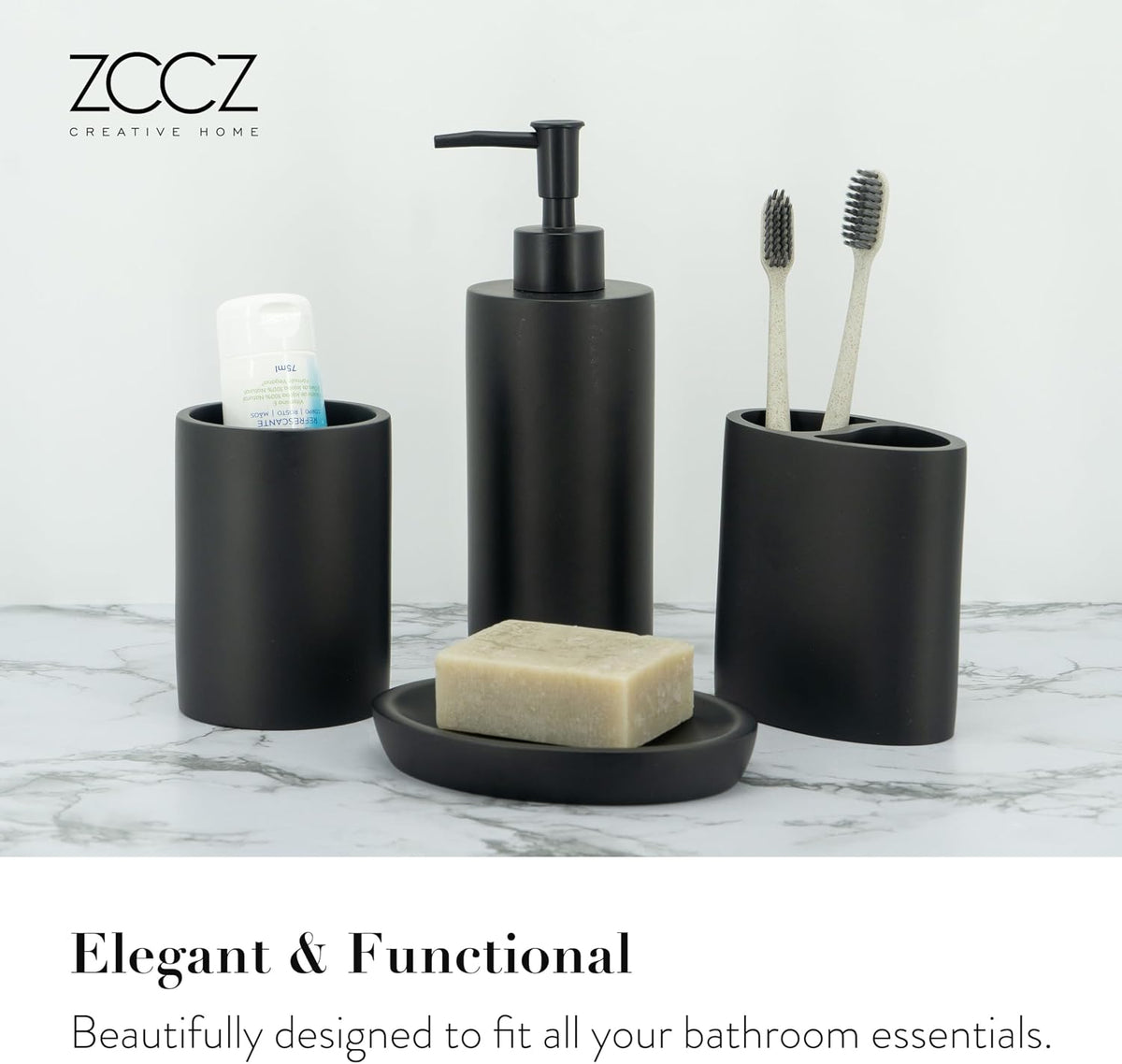 Bathroom Accessory Sets, 4 Pieces Bathroom Accessories Complete Set Vanity Countertop Accessory Set, Includes Lotion