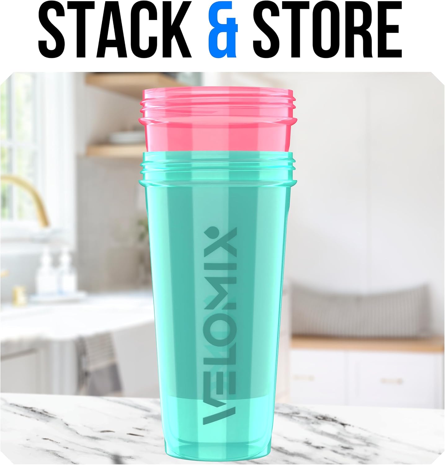 2 Pack 28oz Protein Shaker Bottle for Protein Mixes, Pink/Turquoise | 2x Wire Whisk, Leak Proof Shaker Cups for