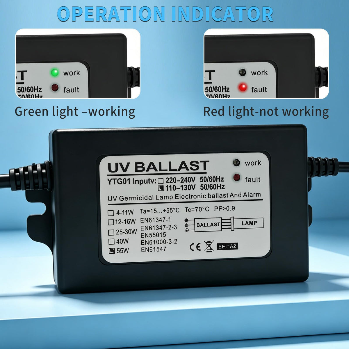 100-120V 55W Electronic Ballast Compatible with 12 GPM Ultraviolet UV