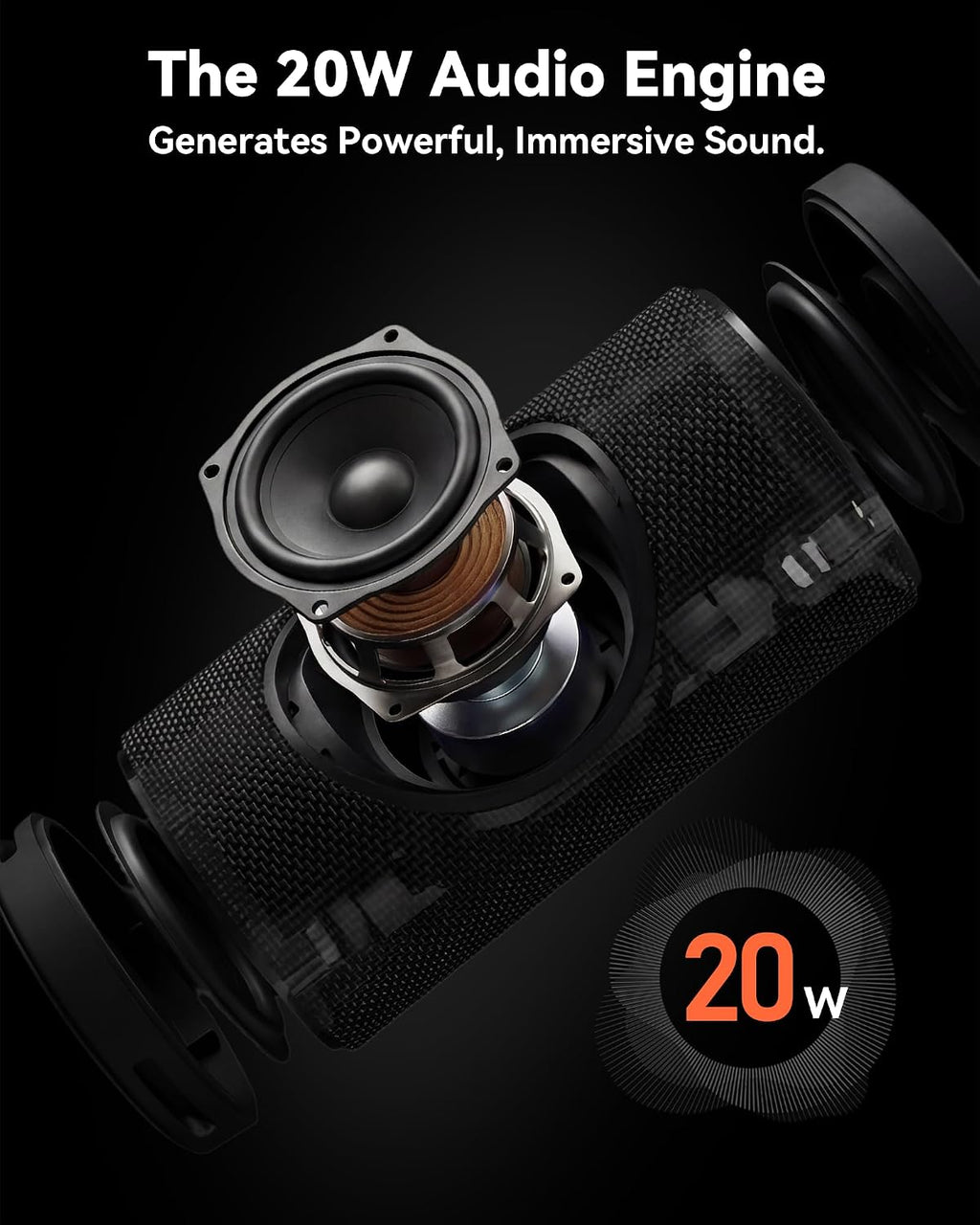 Roar 3 Portable Bluetooth Speaker,20W Powerful Sound with JIKE Bass,IPX6 Waterproof,24H Playtime,Bluetooth 5.4,RGB