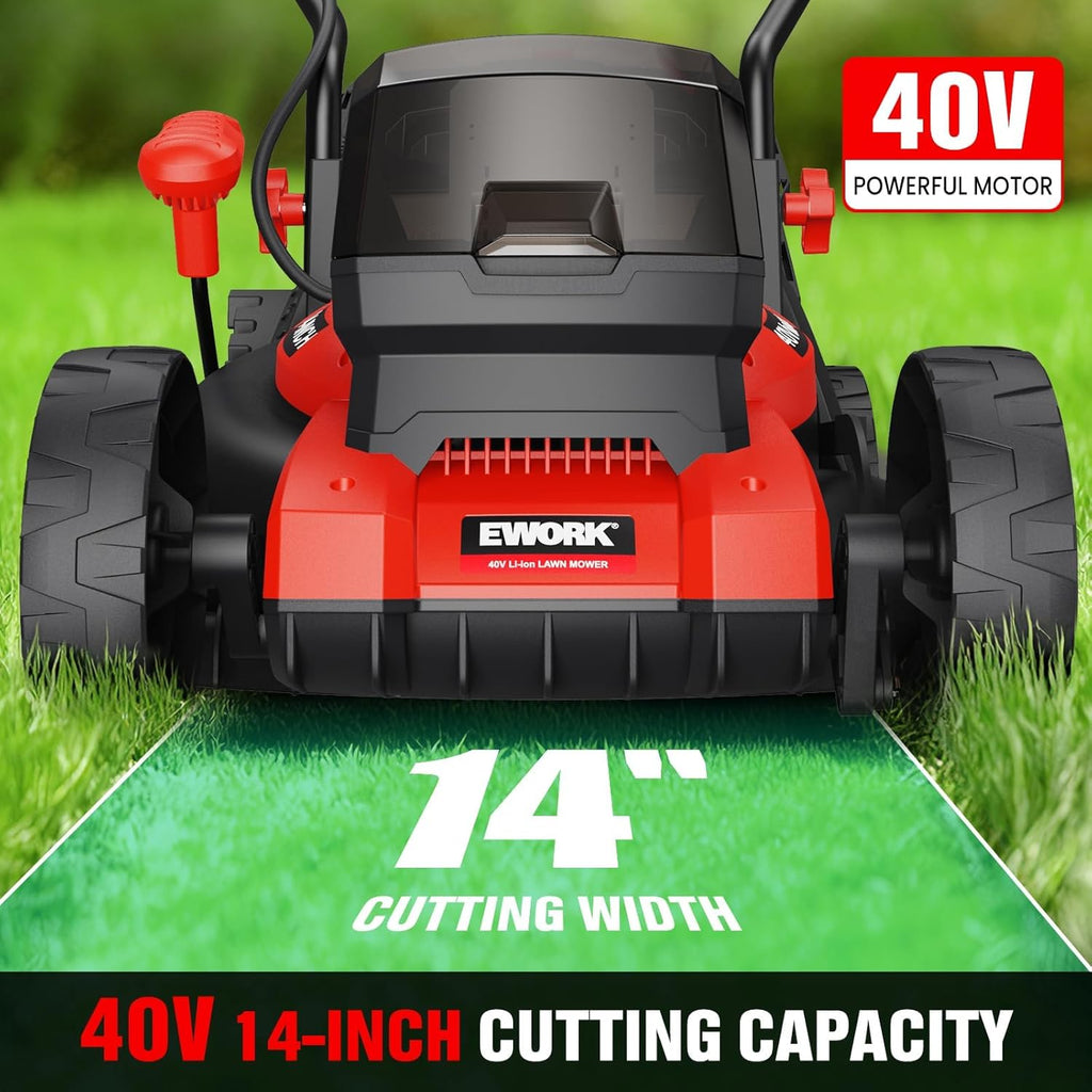 40V Electric Lawn Mower Cordless, 14" Electric Push Mower with Grass Catchers, 2 x 4.0 Ah Batteries & Charger