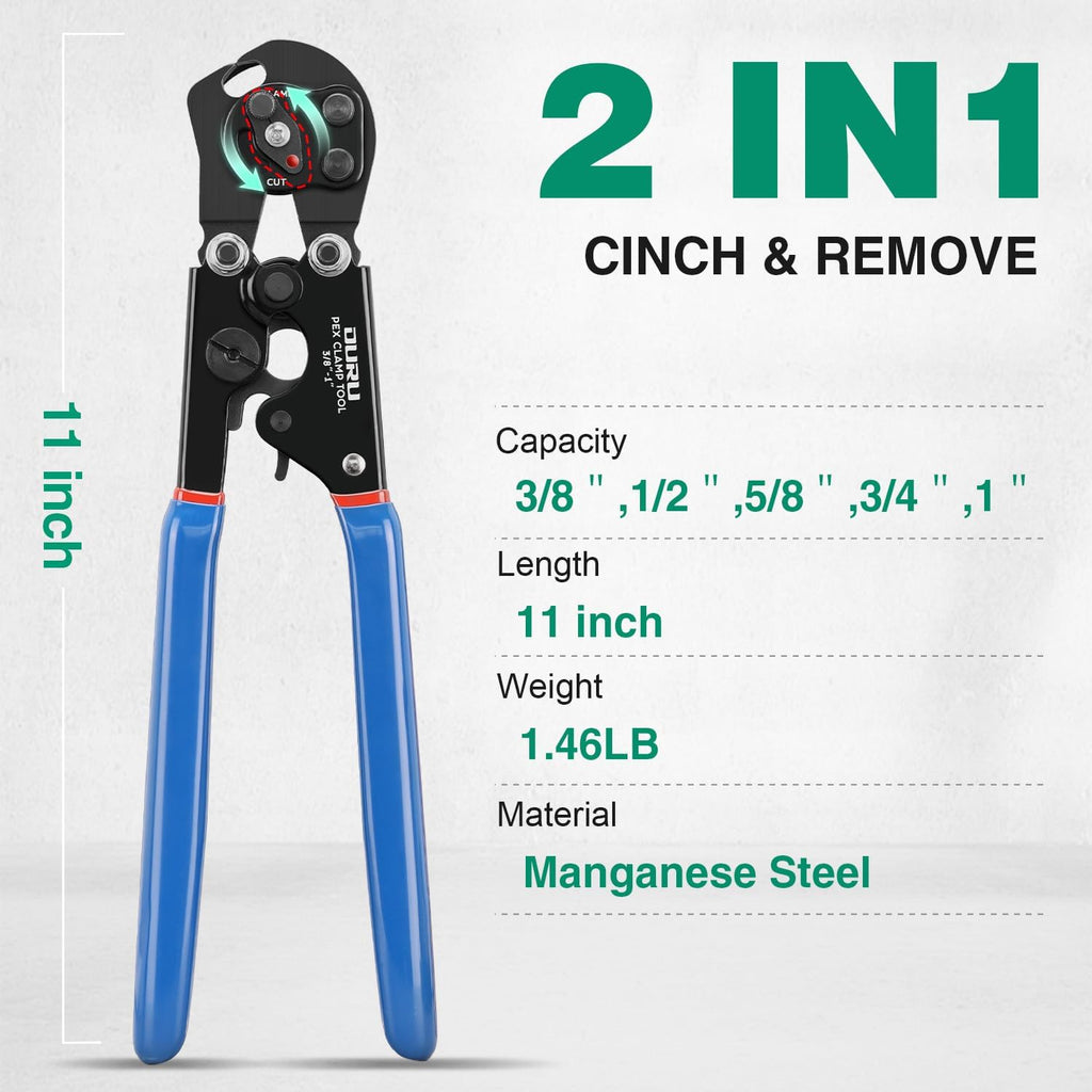 OURU PEX Crimping Tool Kit, Cinch & Remove, 3/8" to 1", Storage Box