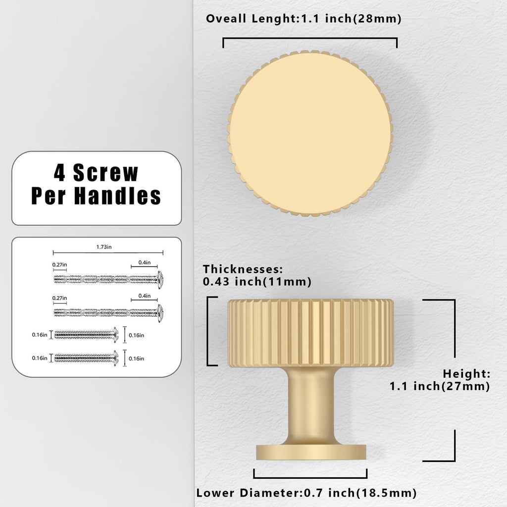 10 Pack Brushed Gold Cabinet Knobs 1-1/10 Inch(28mm) Single Hole Cabinet Pulls Round Kitchen Cabinet Knobs Drawer Knobs