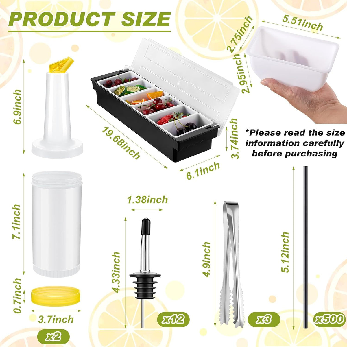 Bartending Supplies 6 Compartment Plastic Garnish Tray, 3 Tier Glass Rimmer