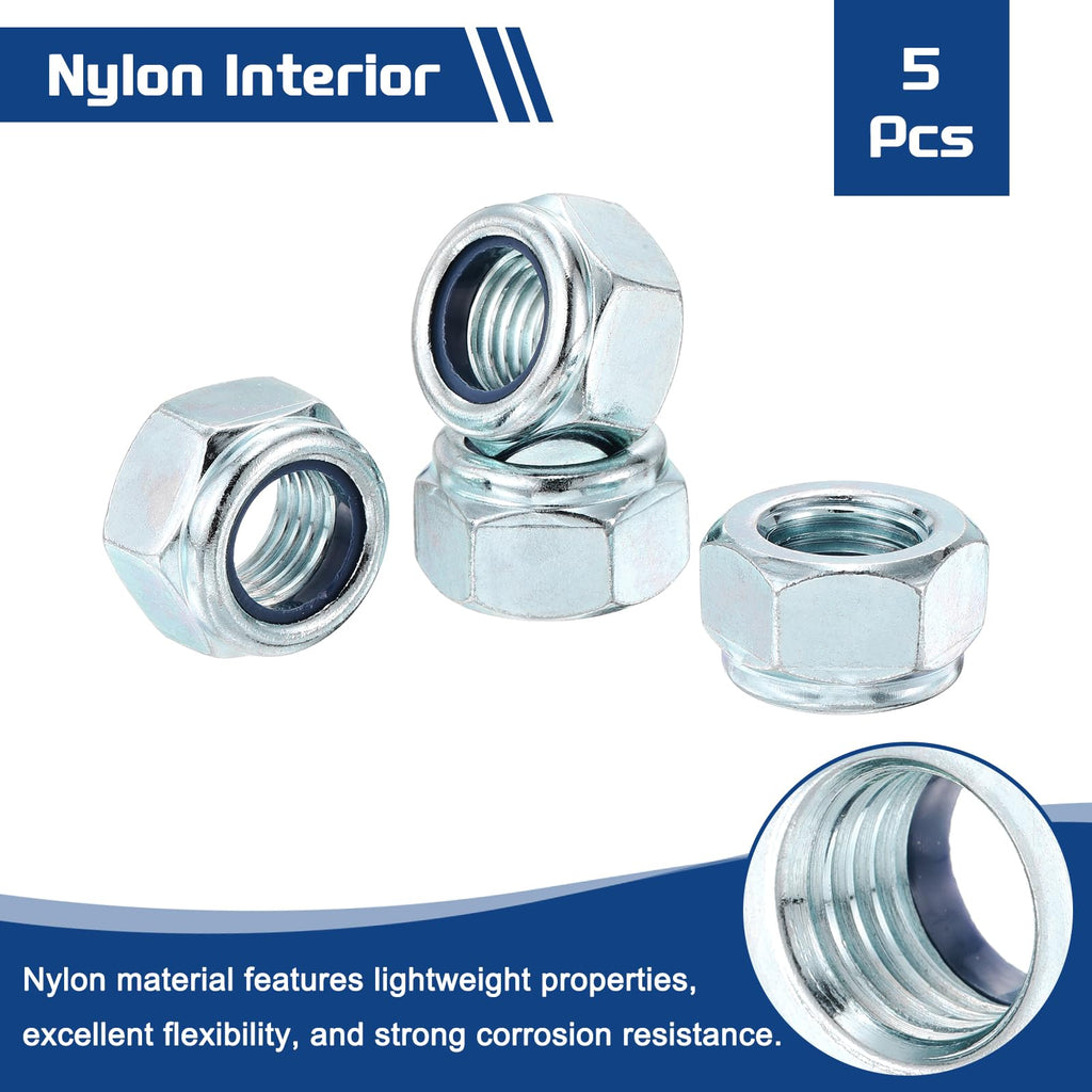 Kozelo 5Pcs M16-2 Nylon Locking Hex Nuts CarbonSteel Blue and White