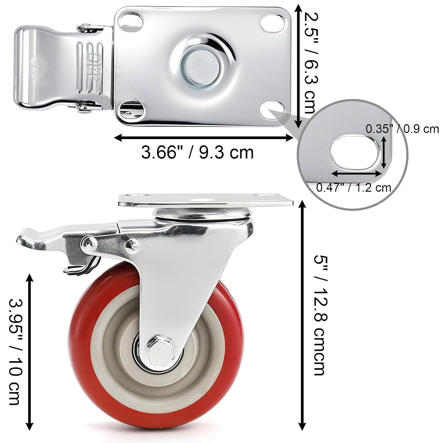 4-Inch Heavy Duty Swivel Caster Wheels Set of 4, Industrial Locking Rolling Plate Casters with Brake for Furniture