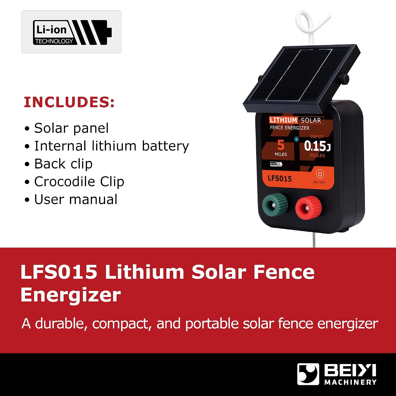 Solar Electric Fence Charger 5 Miles Range 20 Acres 0.15 Joules Energizer