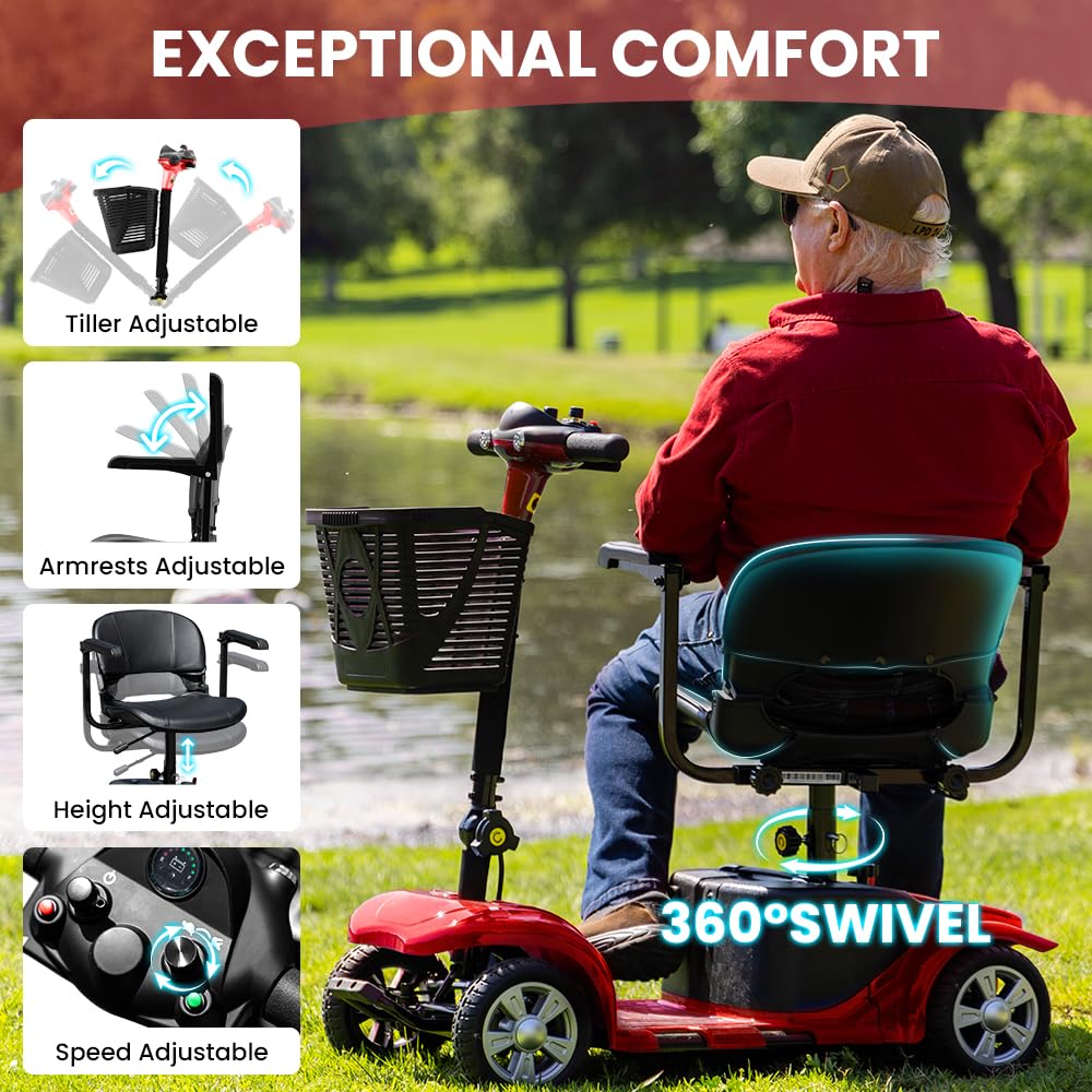 Mobility Scooters for Seniors & Adults, Compact Foldable Mobility Scooter with Tool-Free Disassembly, 15 Miles Range