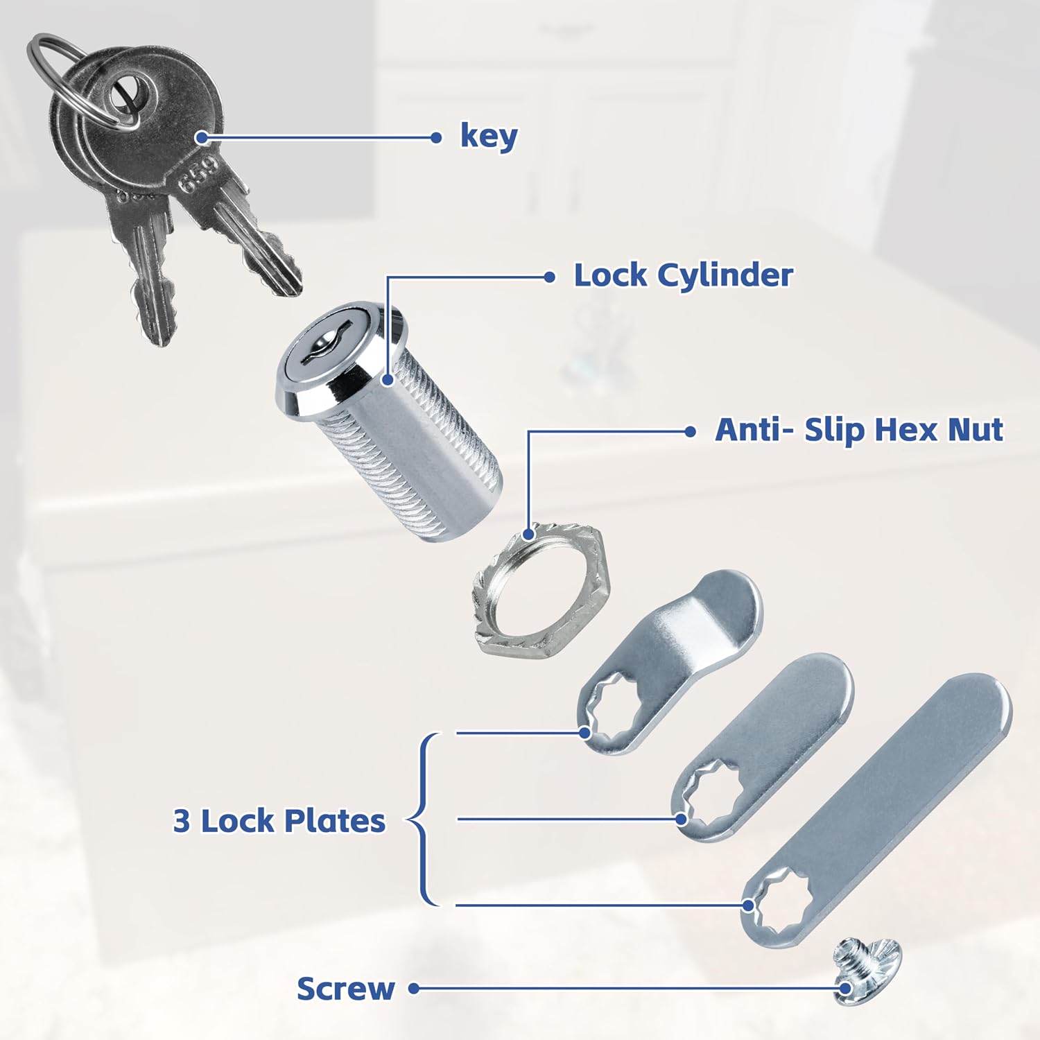U9945 Stainless Steel Drawer Cabinet Cam Lock with Keys 4 Pack | 1-1/8in lock,max 13/16in panel thickness,RV camper