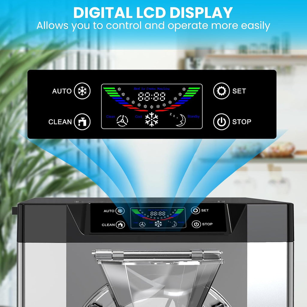 2000W Commercial Ice Cream Machine, 4.8-6.4 gal/H Single Flavor Countertop Hard Serve Ice Cream Maker, Hard Ice Cream