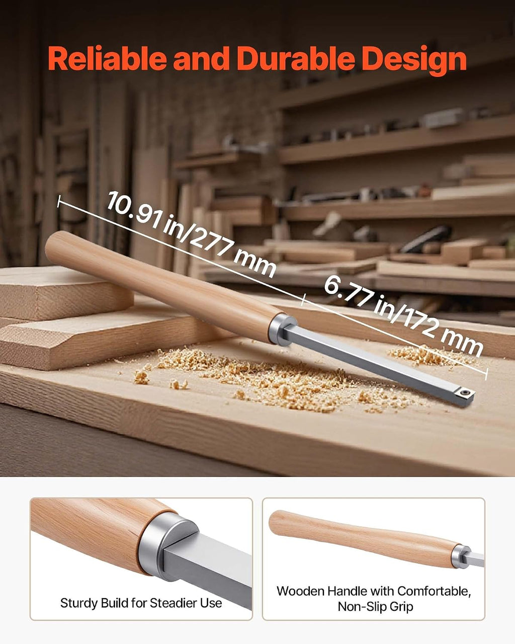 Wood Lathe Turning Tool Set, 6PCS Lathe Roughing Finishing Detailing Hollow Tool with Wooden Handle Diamond Round