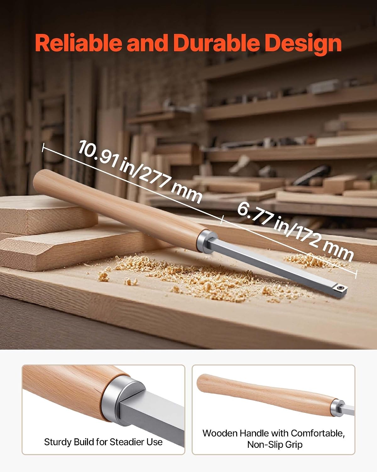 Wood Lathe Turning Tool Set, 6PCS Lathe Roughing Finishing Detailing Hollow Tool with Wooden Handle Diamond Round