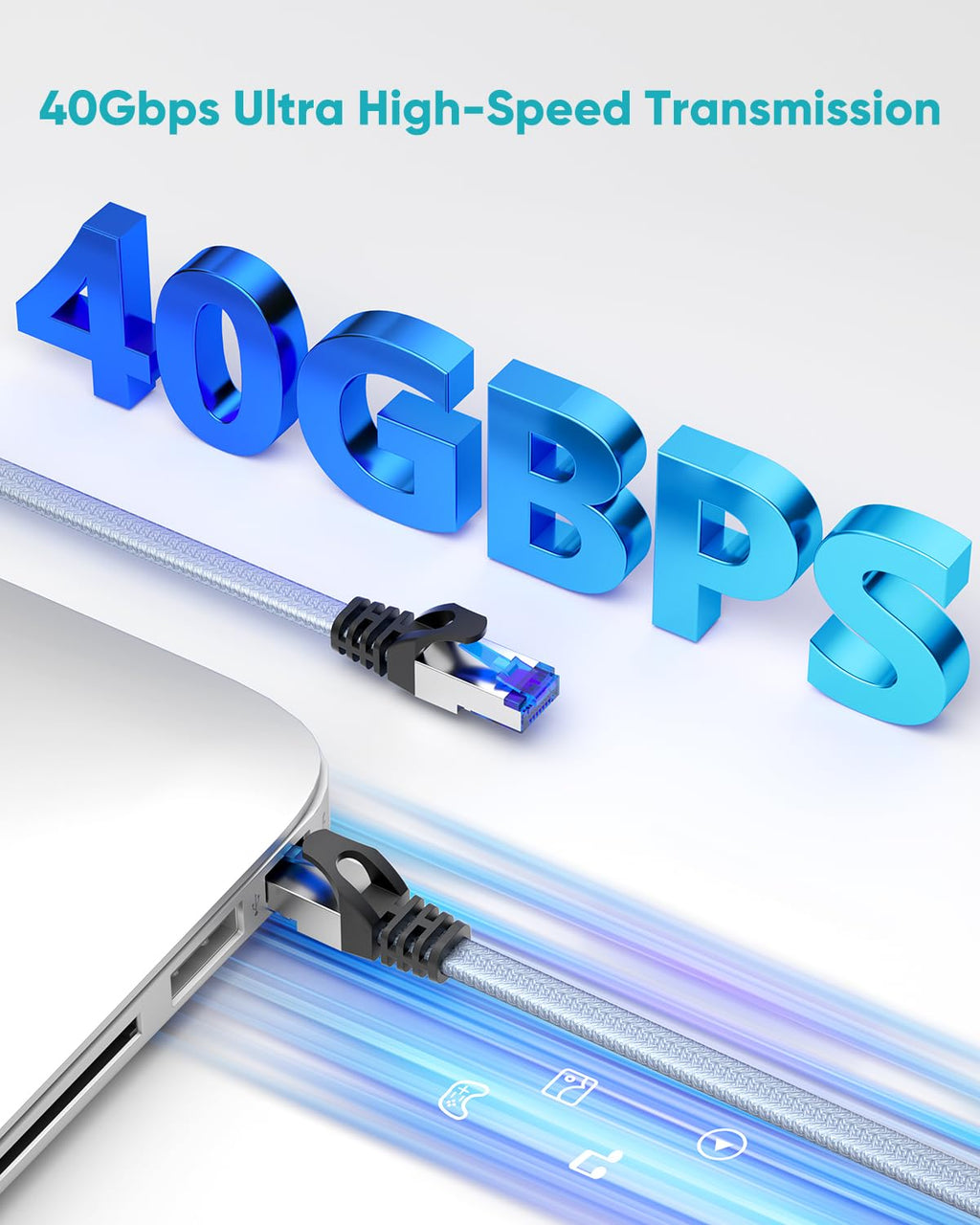 Cat 8 Ethernet Cable 50 ft, Nylon Braided High Speed Heavy Duty Network LAN Patch Cord, 40Gbps 2000Mhz SFTP Shielded